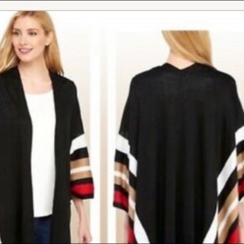 Black cape/shawl/wrap with Stripes.